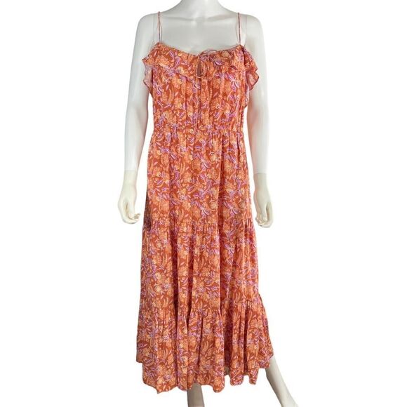 J. Crew Sleeveless Ruffle Floral Maxi Dress Orange Large - Picture 1 of 12